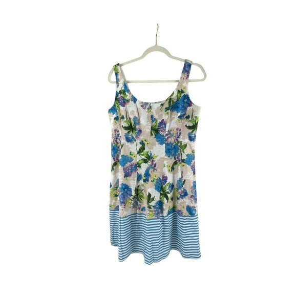 Nine West Womens Floral Striped Sundress Sz 6 Blue Tan Sleeveless Casual Summer - Picture 2 of 13